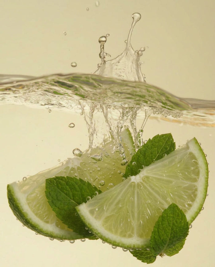 Lime and mint plunging into water