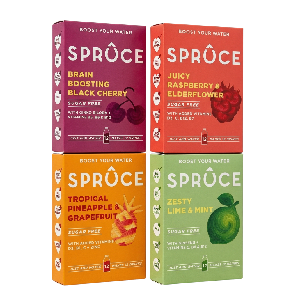 Spruce Water Flavouring Sachets Bundle – 4 Flavours, 48 Sachets